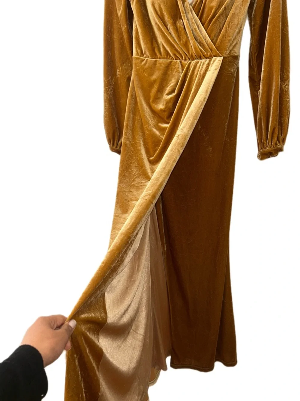 Revelry Giselle Velvet Gold long elegant Dress with an open v neck back Size 4 - Picture 5 of 11